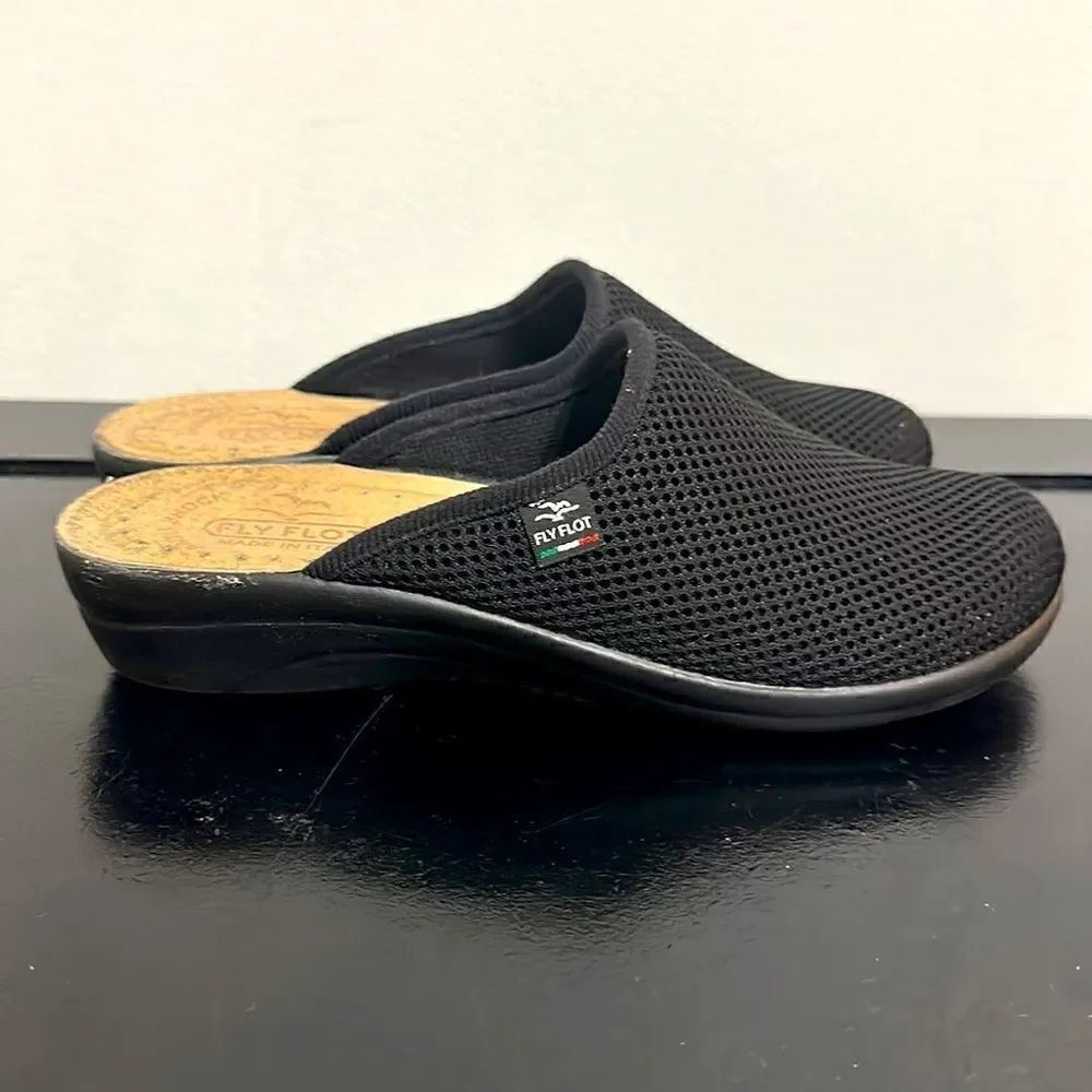 Fly Flot Black Mesh Mule Clogs Sz 38